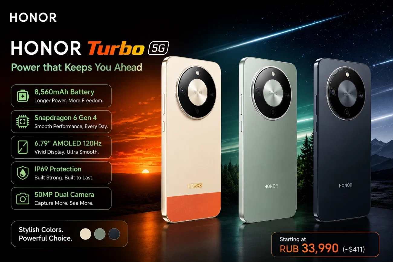 Honor Turbo 5G smartphone with 8,560mAh battery and Snapdragon 6 Gen 4