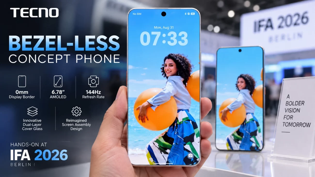 Tecno bezel-less concept phone with an almost borderless AMOLED display